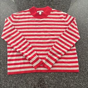 Autumn Cashmere Crewneck Striped Sweater in Red/Grey Size M
